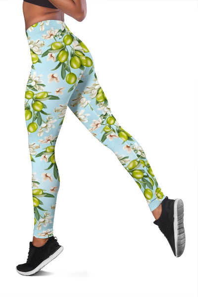 Elegant Olive Floral Print Women Leggings