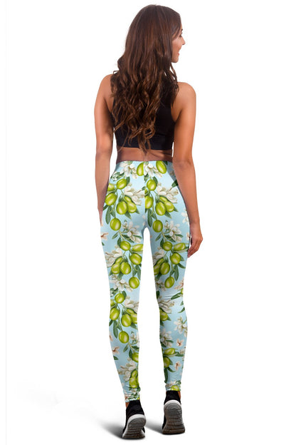 Elegant Olive Floral Print Women Leggings