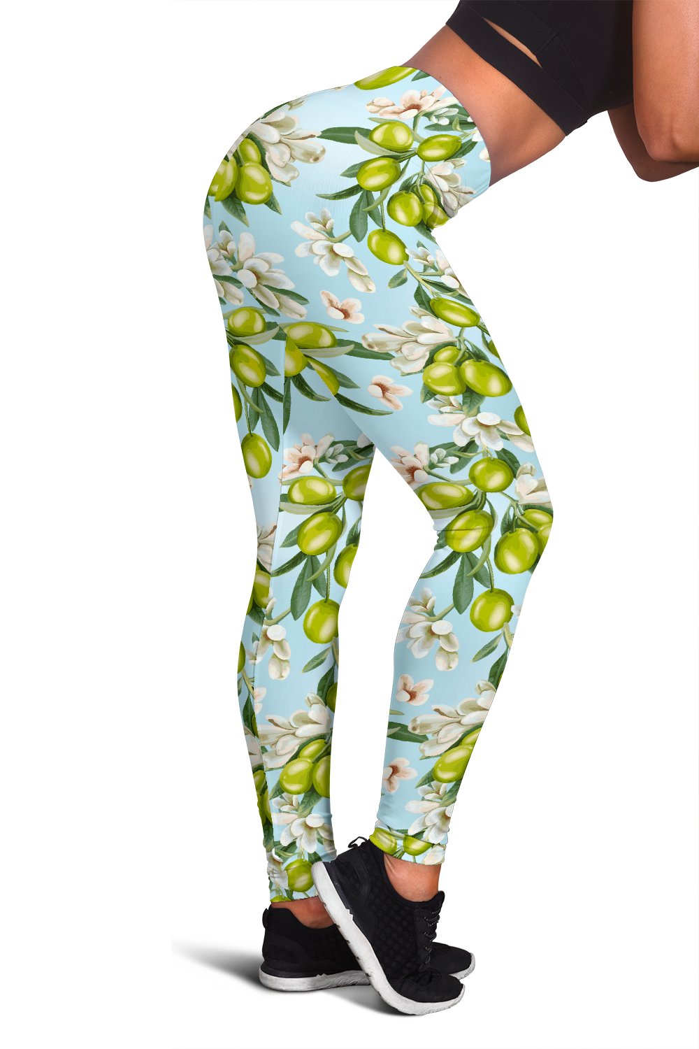 Elegant Olive Floral Print Women Leggings
