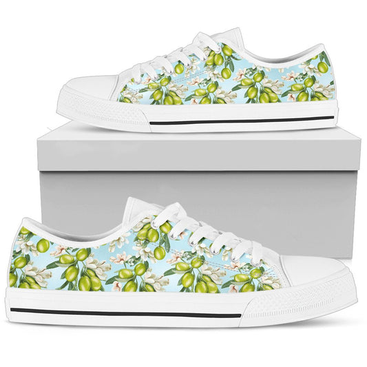 Elegant Olive Floral Print Women Low Top Shoes