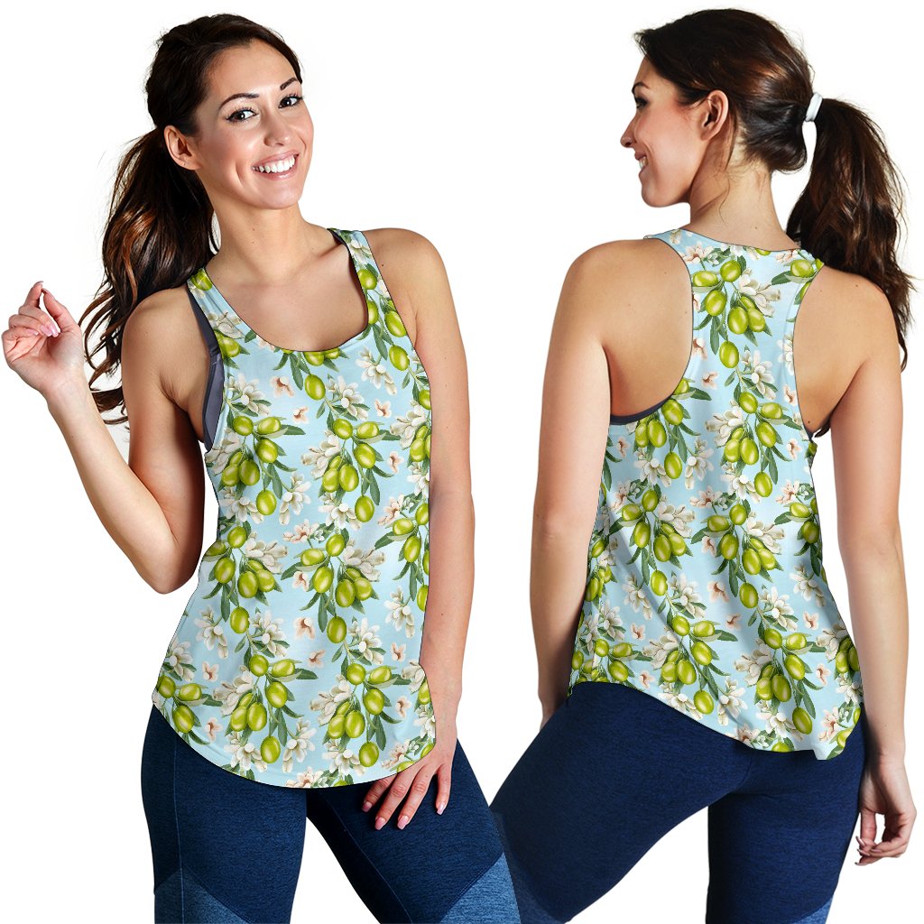 Elegant Olive Floral Print Women Racerback Tank Top