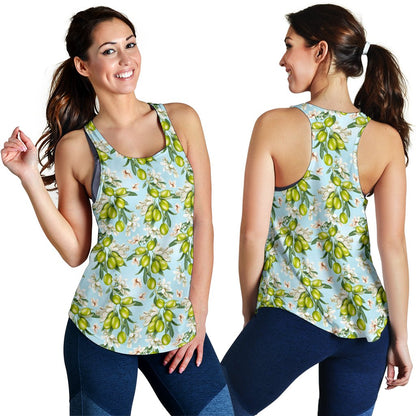 Elegant Olive Floral Print Women Racerback Tank Top