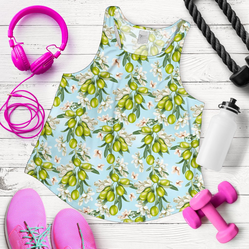 Elegant Olive Floral Print Women Racerback Tank Top