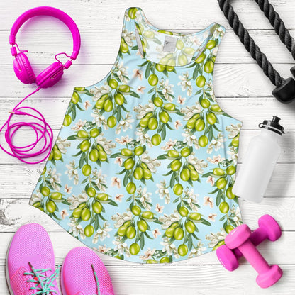 Elegant Olive Floral Print Women Racerback Tank Top