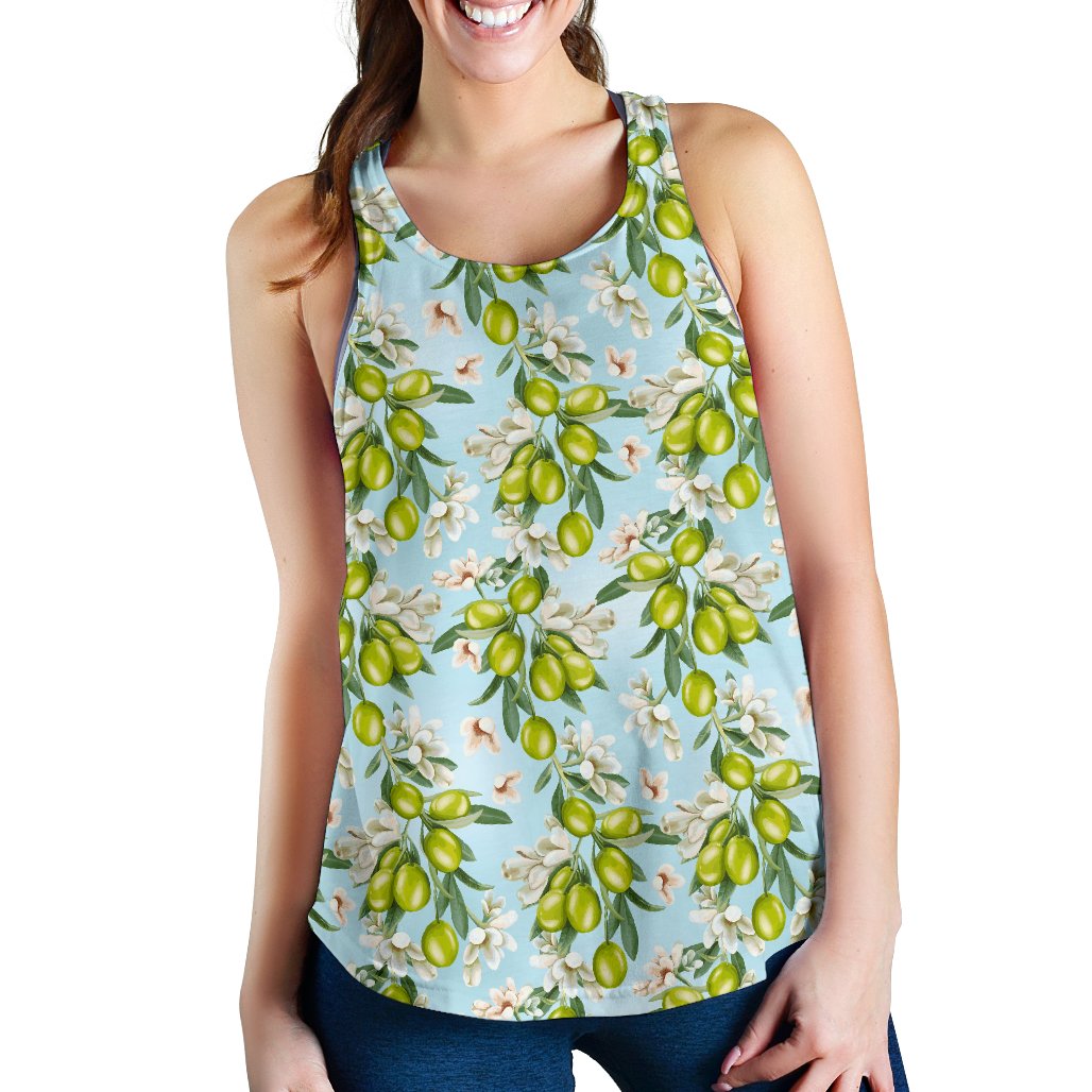Elegant Olive Floral Print Women Racerback Tank Top