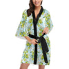 Elegant Olive Floral Print Women Short Kimono Robe
