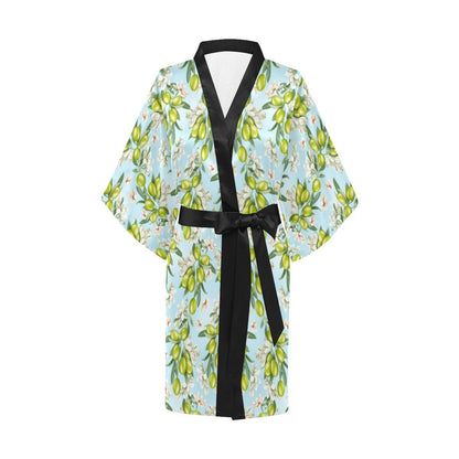 Elegant Olive Floral Print Women Short Kimono Robe