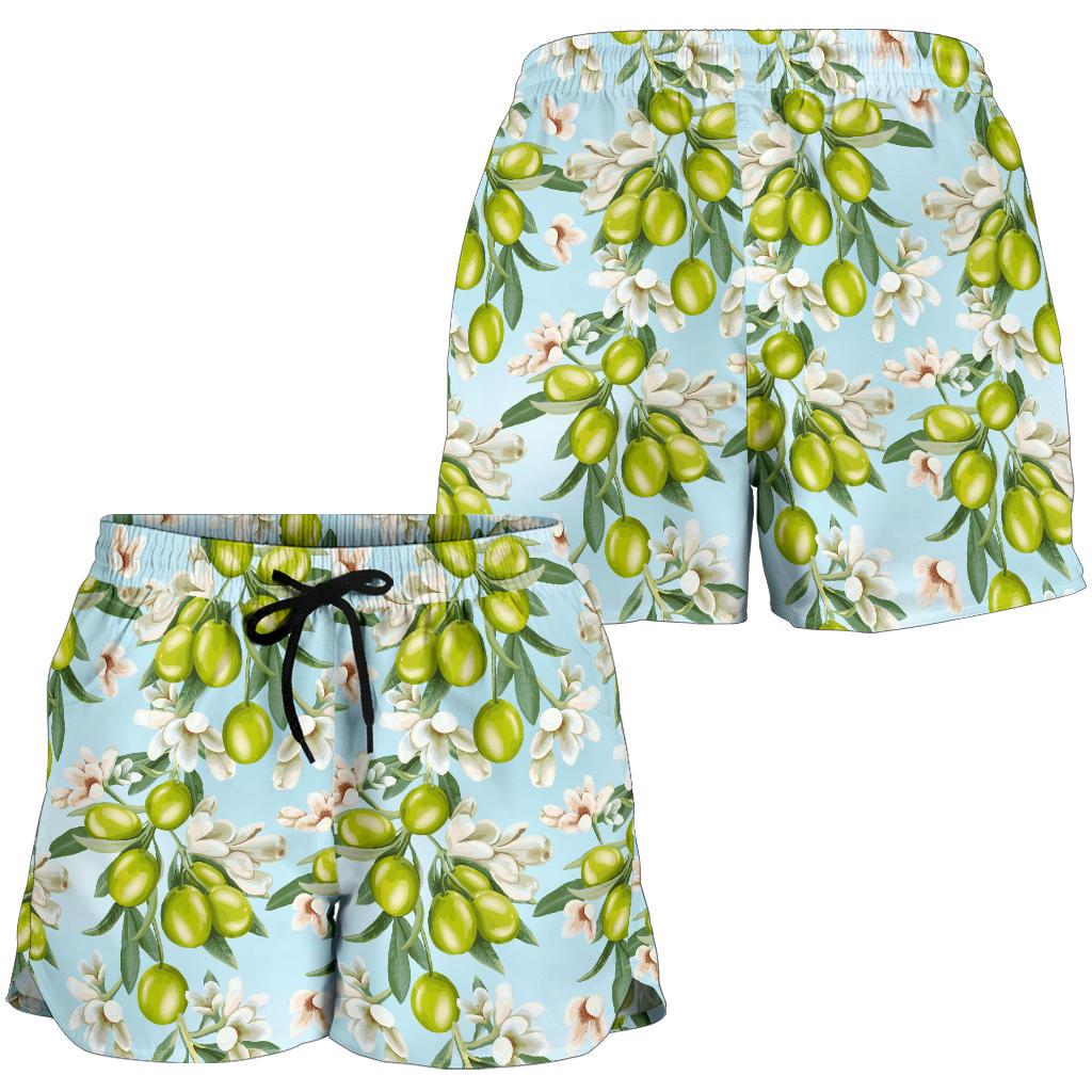 Elegant Olive Floral Print Women Shorts-JTAMIGO.COM