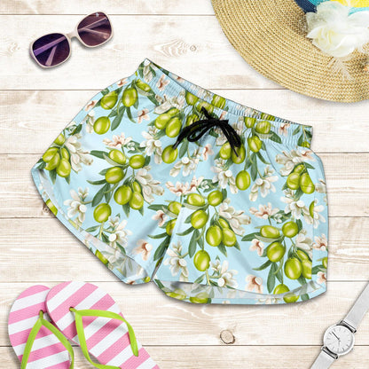 Elegant Olive Floral Print Women Shorts-JTAMIGO.COM