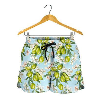 Elegant Olive Floral Print Women Shorts-JTAMIGO.COM