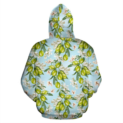 Elegant Olive Floral Print Zip Up Hoodie