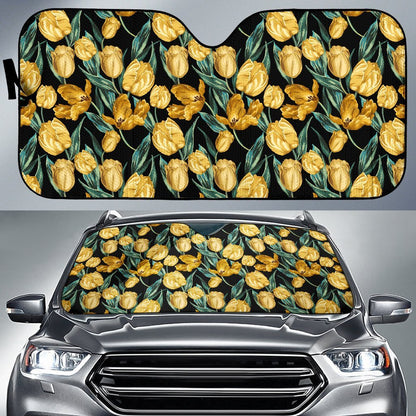 Elegant Yellow Tulip Print Car Sun Shade For Windshield