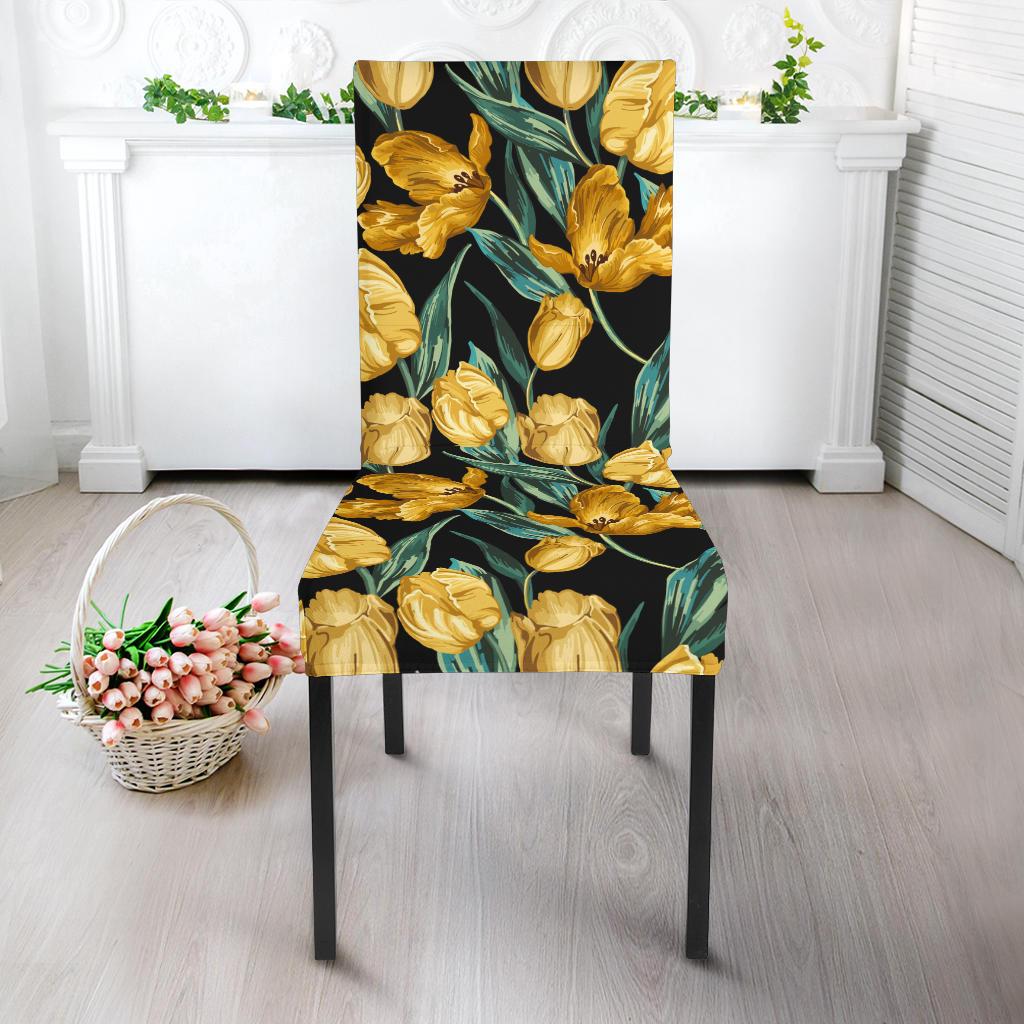 Elegant Yellow Tulip Print Dinning Chair Slipper-JTAMIGO.COM