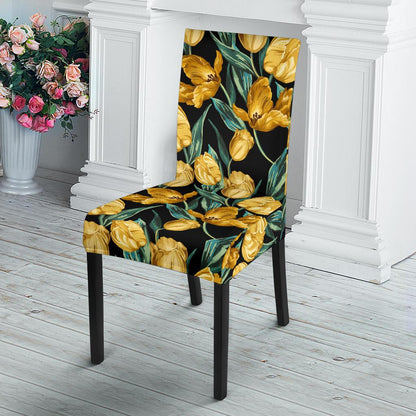Elegant Yellow Tulip Print Dinning Chair Slipper-JTAMIGO.COM