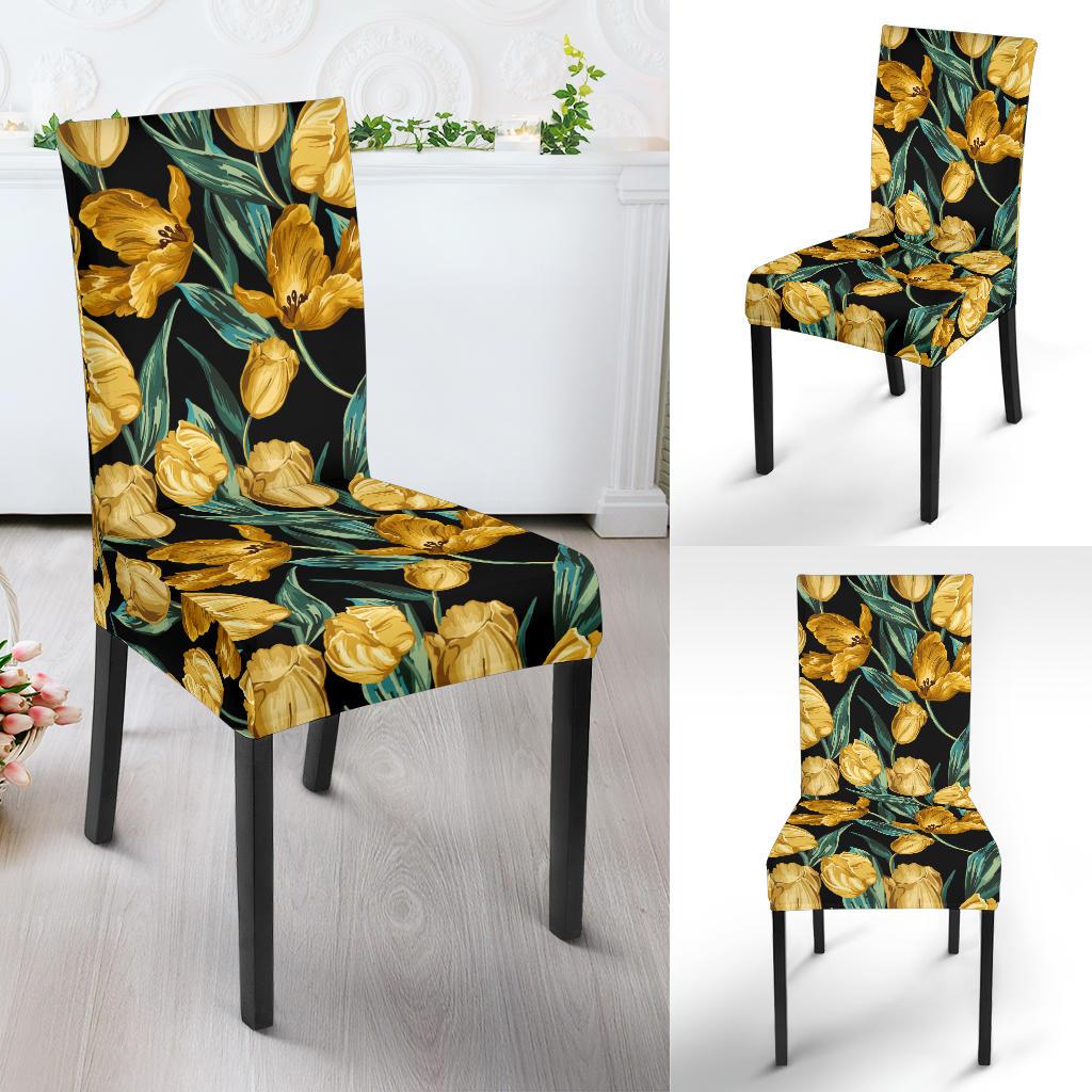 Elegant Yellow Tulip Print Dinning Chair Slipper-JTAMIGO.COM