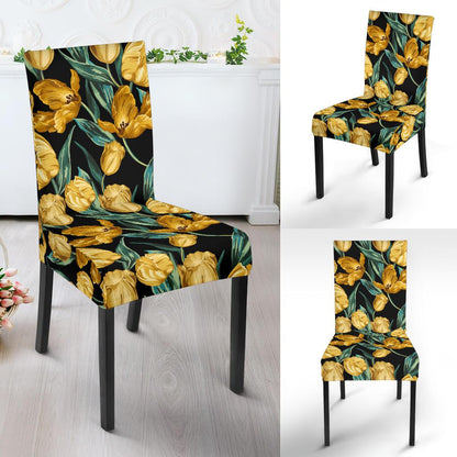 Elegant Yellow Tulip Print Dinning Chair Slipper-JTAMIGO.COM
