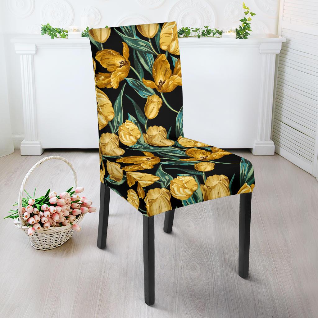 Elegant Yellow Tulip Print Dinning Chair Slipper-JTAMIGO.COM