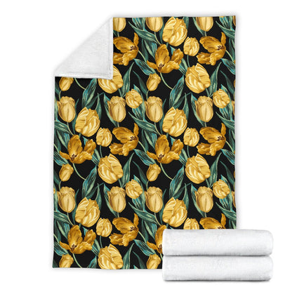 Elegant Yellow Tulip Print Fleece Blanket