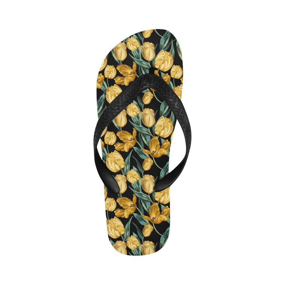 Elegant Yellow Tulip Print Flip Flops-JTAMIGO.COM