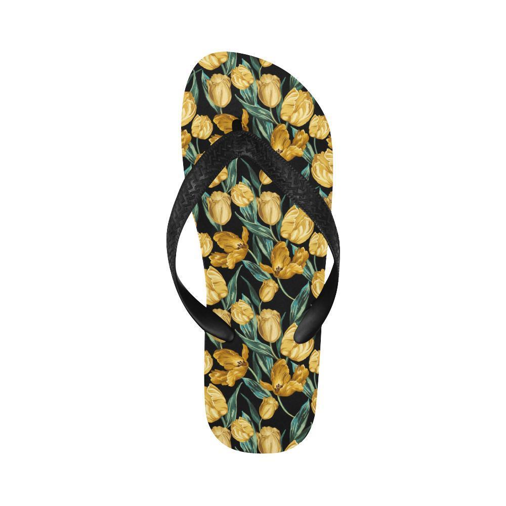 Elegant Yellow Tulip Print Flip Flops-JTAMIGO.COM