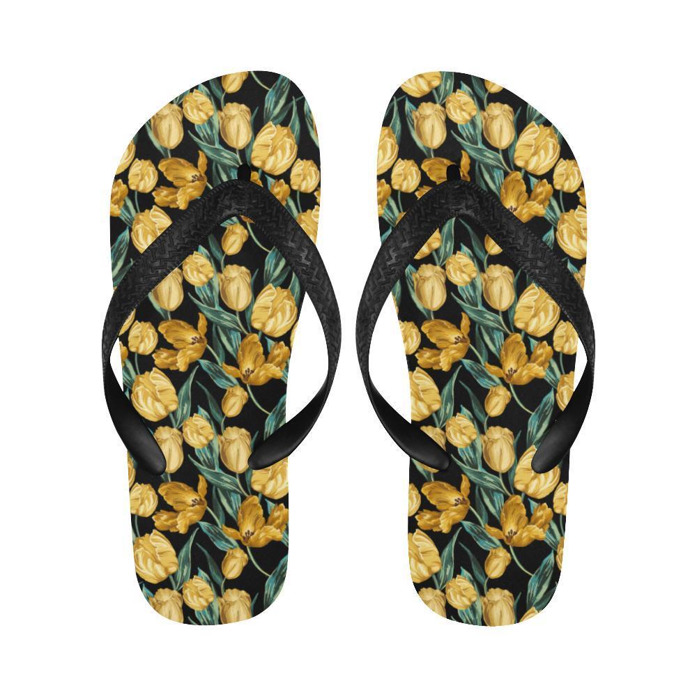 Elegant Yellow Tulip Print Flip Flops-JTAMIGO.COM