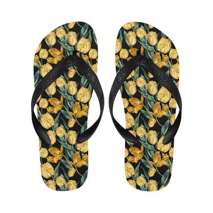 Elegant Yellow Tulip Print Flip Flops-JTAMIGO.COM