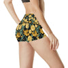 Elegant Yellow Tulip Print High Waisted Spandex Shorts-JTAMIGO.COM