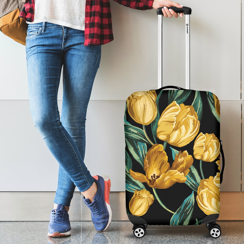 Elegant Yellow Tulip Print Luggage Cover Protector