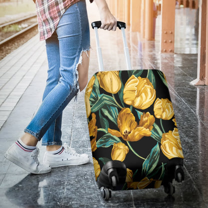 Elegant Yellow Tulip Print Luggage Cover Protector