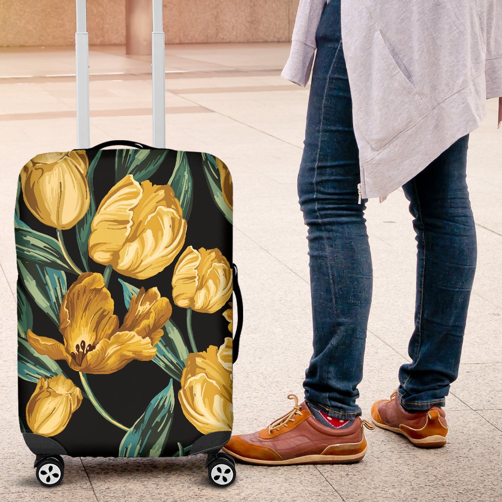 Elegant Yellow Tulip Print Luggage Cover Protector