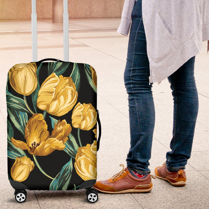 Elegant Yellow Tulip Print Luggage Cover Protector