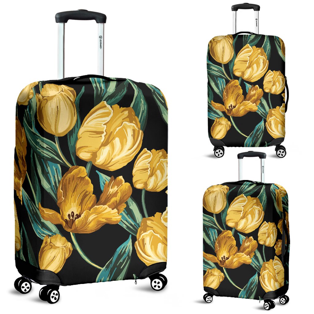 Elegant Yellow Tulip Print Luggage Cover Protector