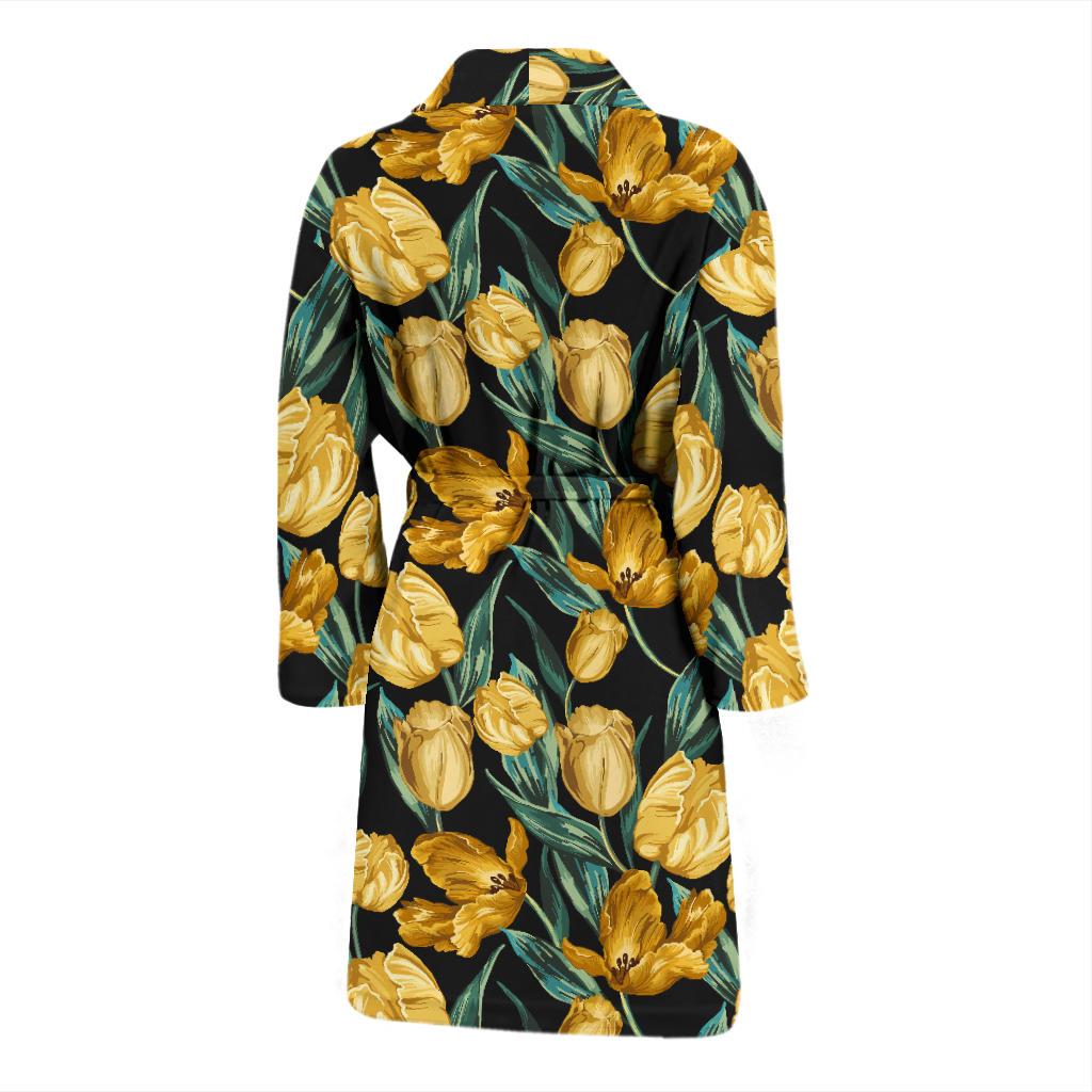Elegant Yellow Tulip Print Men Bath Robe-JTAMIGO.COM