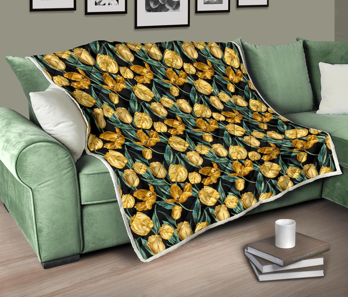 Elegant Yellow Tulip Print Premium Quilt-JTAMIGO.COM