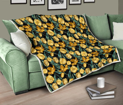 Elegant Yellow Tulip Print Premium Quilt-JTAMIGO.COM