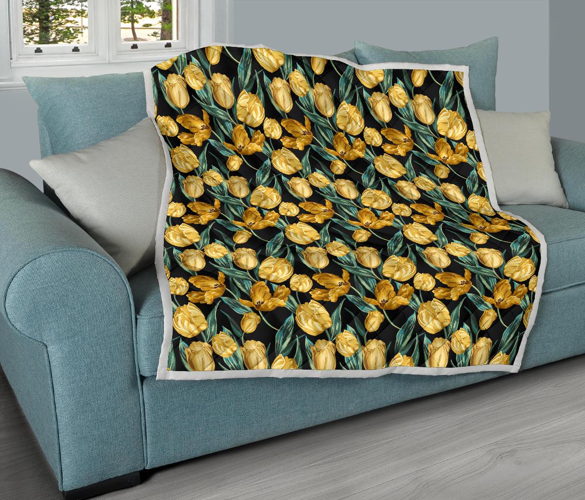 Elegant Yellow Tulip Print Premium Quilt-JTAMIGO.COM