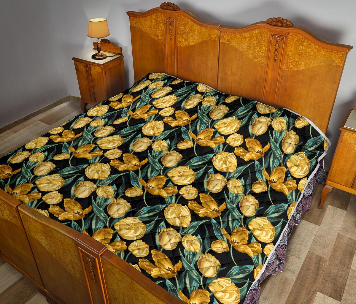 Elegant Yellow Tulip Print Premium Quilt-JTAMIGO.COM