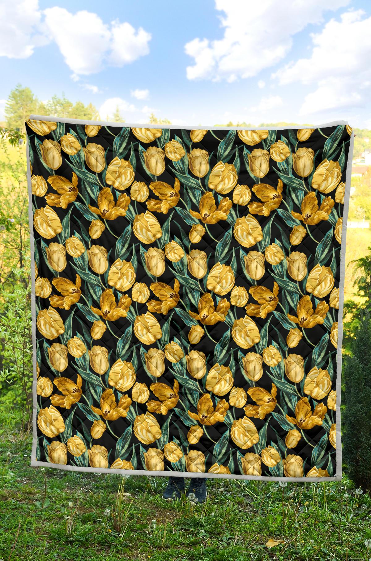 Elegant Yellow Tulip Print Premium Quilt-JTAMIGO.COM