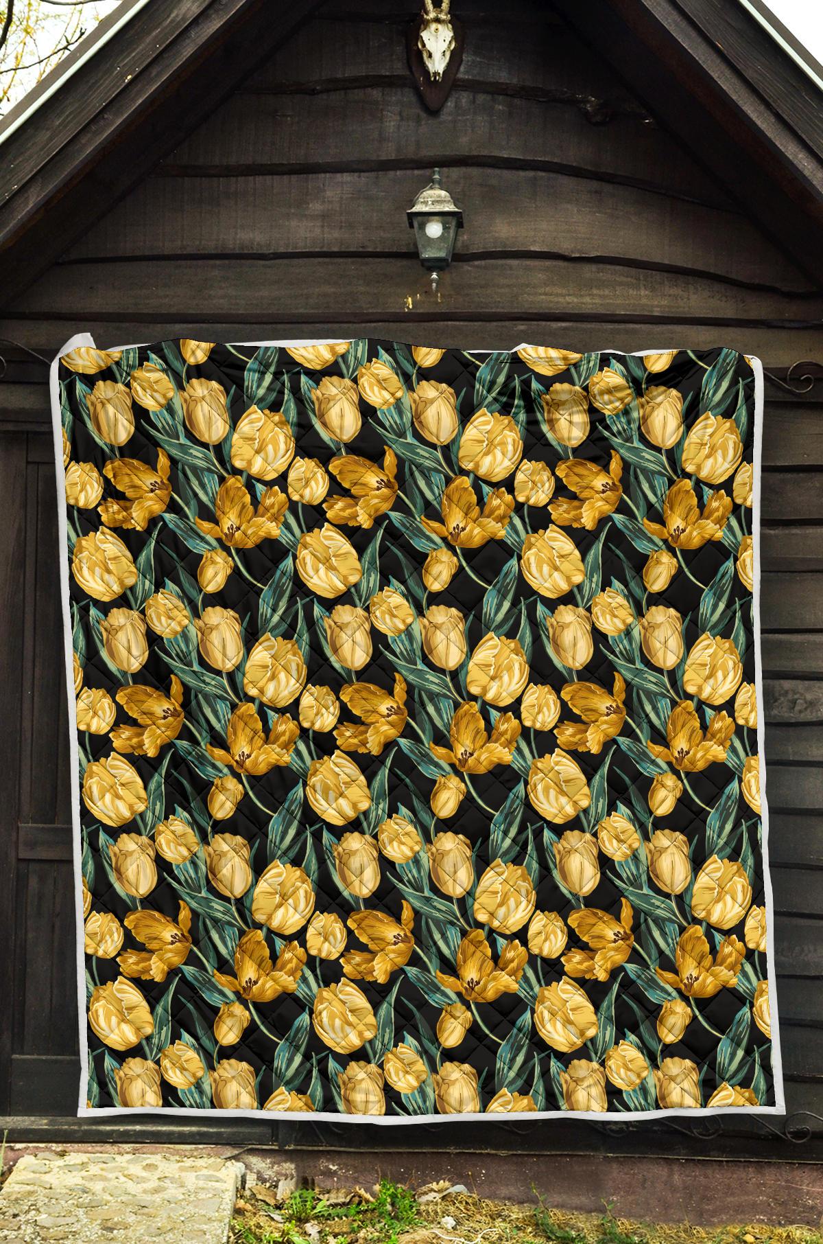 Elegant Yellow Tulip Print Premium Quilt-JTAMIGO.COM