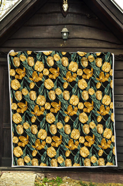 Elegant Yellow Tulip Print Premium Quilt-JTAMIGO.COM