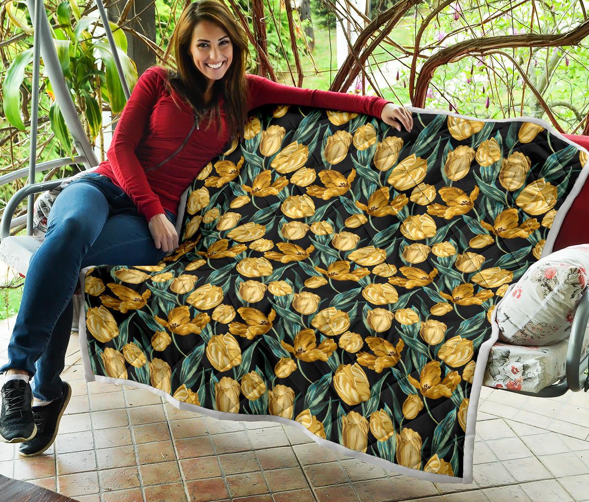 Elegant Yellow Tulip Print Premium Quilt-JTAMIGO.COM