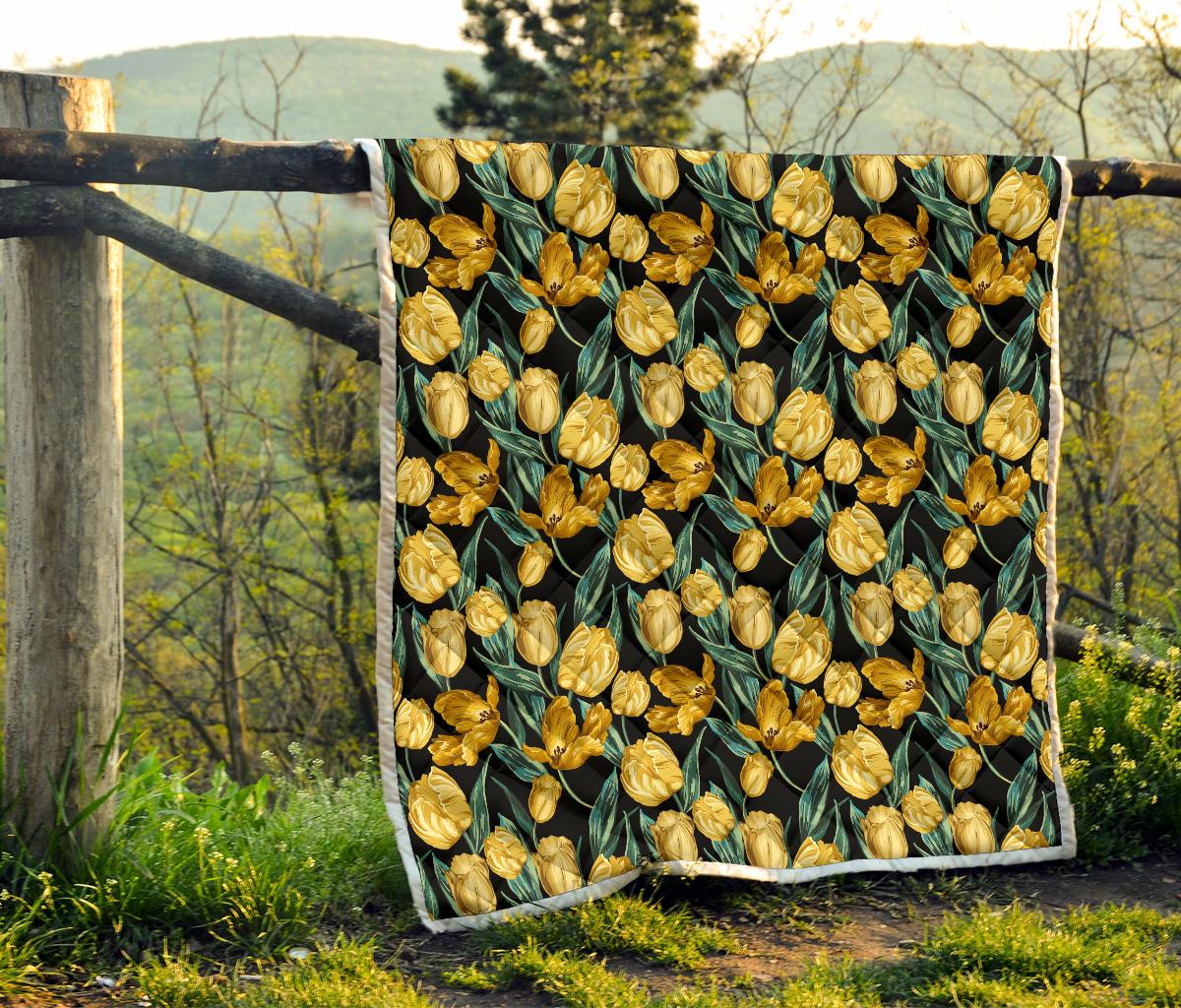Elegant Yellow Tulip Print Premium Quilt-JTAMIGO.COM