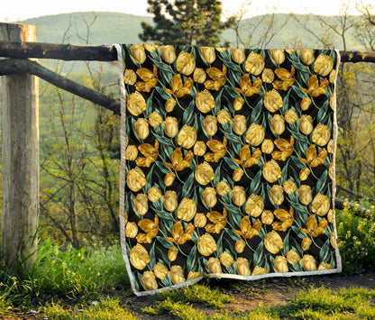 Elegant Yellow Tulip Print Premium Quilt-JTAMIGO.COM