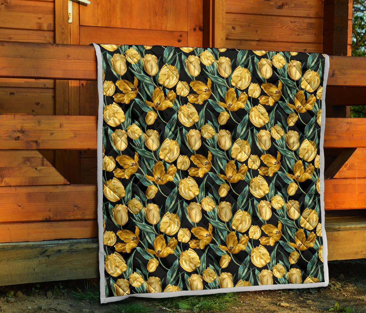 Elegant Yellow Tulip Print Premium Quilt-JTAMIGO.COM