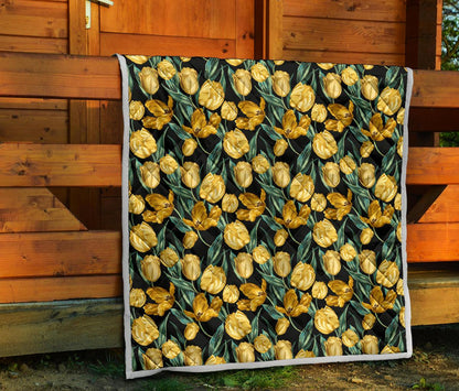 Elegant Yellow Tulip Print Premium Quilt-JTAMIGO.COM