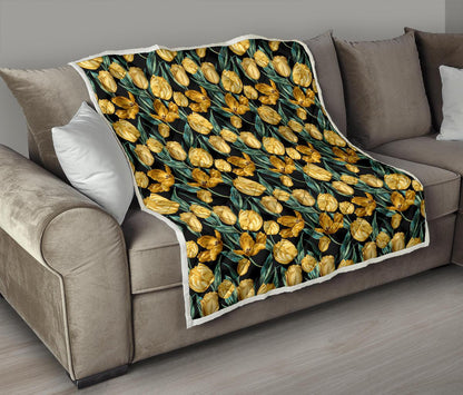 Elegant Yellow Tulip Print Premium Quilt-JTAMIGO.COM