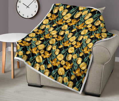 Elegant Yellow Tulip Print Premium Quilt-JTAMIGO.COM