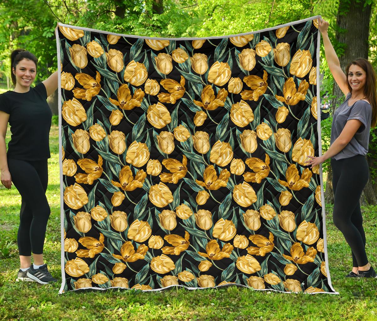 Elegant Yellow Tulip Print Premium Quilt-JTAMIGO.COM