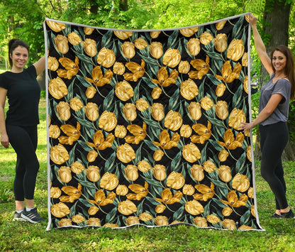Elegant Yellow Tulip Print Premium Quilt-JTAMIGO.COM