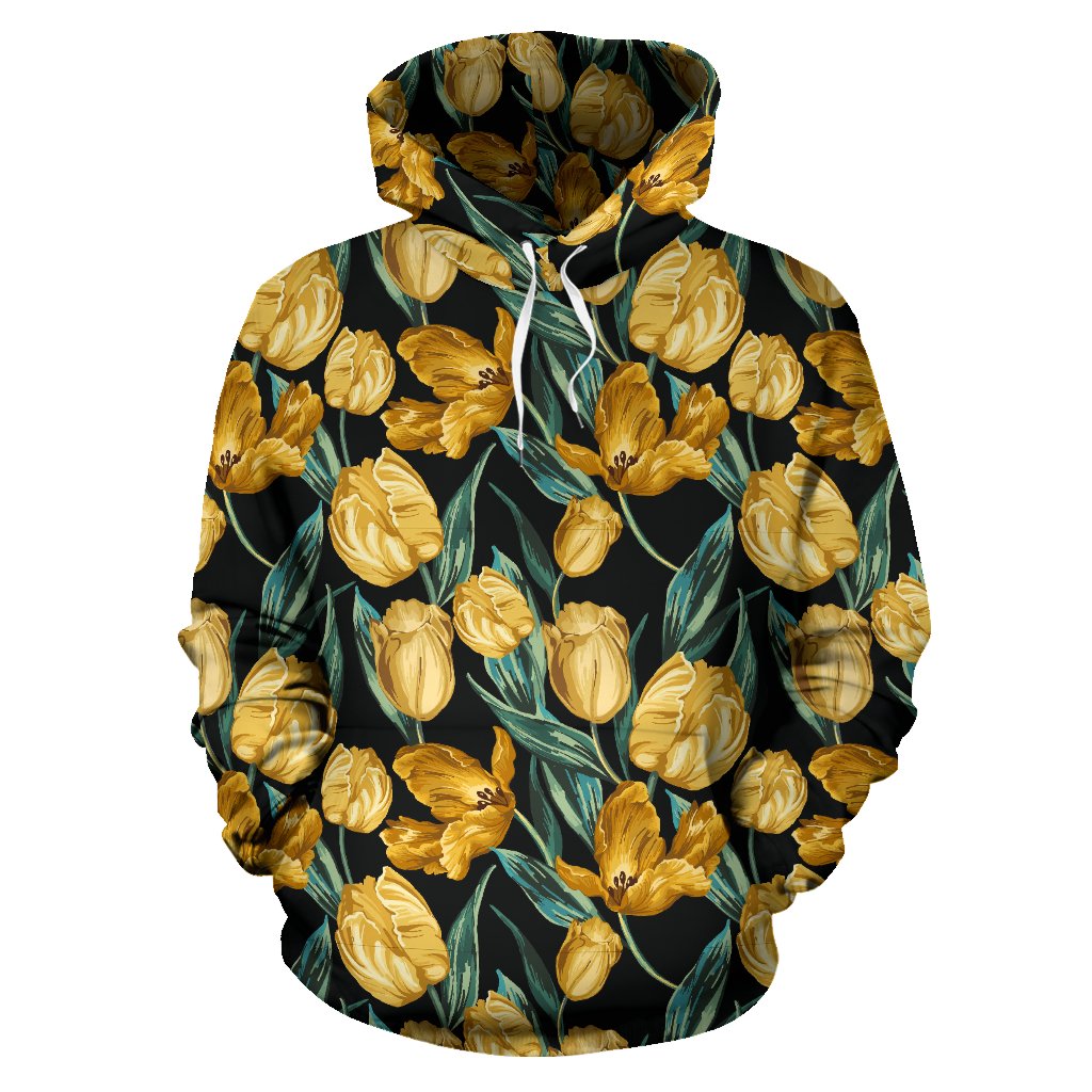 Elegant Yellow Tulip Print Pullover Hoodie
